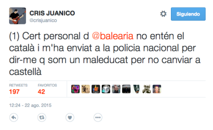 Cris Juanico denuncia que Baleària li ha enviat la policia espanyola per haver-se negat a parlar en castellà