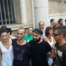 Els quatre Encausats de Bunyola dimarts passat abans del judici.