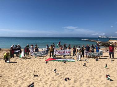 Mallorca per Palestina ha plantat centenars de banderes palestines a la platja de Can Pere Antoni de Palma.