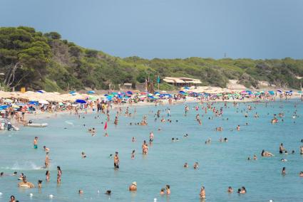 Imatge de la platja de Ses Salines d'Eivissa plena de gom a gom durant l'estiu passat.