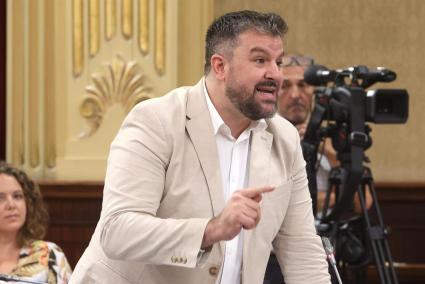 Lluís Apesteguia, dirigent de MÉS per Mallorca, durant una sessió de control al Parlament.