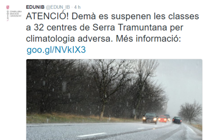 Educació suspèn les classes als centres educatius de la Serra de Tramuntana