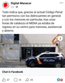 Imatge de la publicació denunciada per Embat de Manacor que, segons l'entitat, propaga els discursos d'odi.
