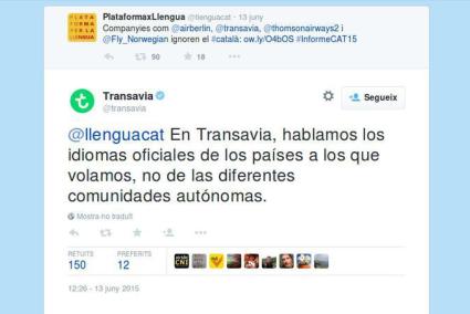 Transavia menysprea la llengua catalana