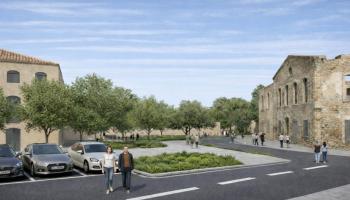 Recració de l'espai que queda entre els habitatges i la Fàbrica Nova.