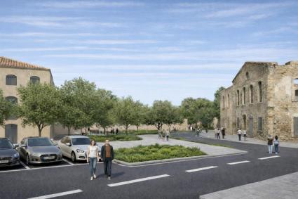 Recració de l'espai que queda entre els habitatges i la Fàbrica Nova.