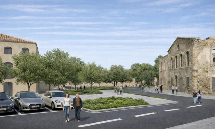 Recració de l'espai que queda entre els habitatges i la Fàbrica Nova.