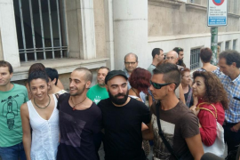 Els quatre Encausats de Bunyola pocs minuts abans d'entrar al judici aquest dimarts