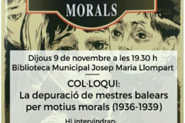 Col·loqui aquest dijous sobre ‘La depuració de mestres balears per motius morals (1936-1939)’