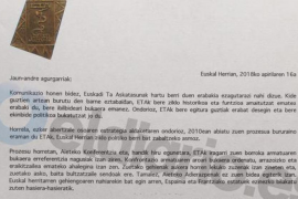 [DOCUMENT] ETA comunica per carta que «tanca el seu cicle històric de 60 anys»