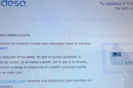 Endesa respon a una clienta «pots tornar a enviar la teva resposta en espanyol perquè pugui ajudar-te».