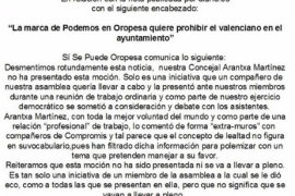 La marca blanca de Podem a Orpesa (Castelló) vol prohibir l'ús del català a l'Ajuntament