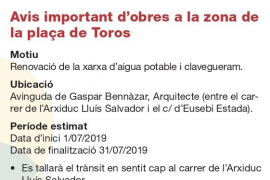 Tancada l'avinguda Gaspar Bennàzar Arquitecte, entre Eusebi Estada i Arxiduc Lluís Salvador, fins el 31 de juliol