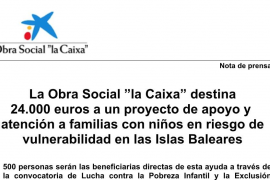 L'Obra Social 'la Caixa' dona 48€ a 500 famílies pobres de Mallorca i en presumeix