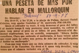 La discriminació ve d'enrere: «Le cobro una peseta de más por ser mallorquina i hablar en mallorquín», a un bus de Palma l'any 1977