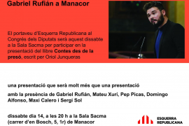 Gabriel Rufián serà aquest dissabte a la presentació de 'Contes des de la presó' a Manacor
