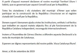 [VÍDEO] El municipi d'Amer es declara «territori lliure i sobirà»