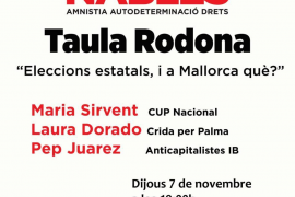 La CUP Palma organitza la taula rodona 'Eleccions estatals, i a Mallorca què?' amb motiu del 10N