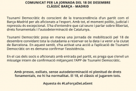 Les consignes de Tsunami Democràtic per al Barça-Madrid