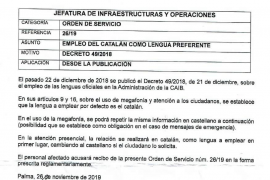 La circular que ha enviat la conselleria està redactada en castellà.