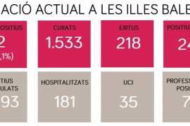 A les Illes Balears hi ha 242 casos positius actius de SARS-CoV-2, 8 menys que aquest diumenge