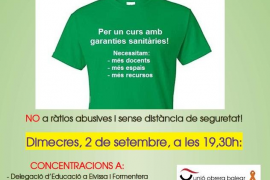 La UOB convoca concentracions aquest dimecres per a reivindicar un curs educatiu amb garanties sanitàries