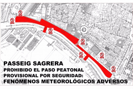 Zonas restringidas a los peatones por la alerta de fuertes vientos.