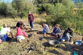 Un grup de nins realitzen tasques de manteniment al jaciment.
