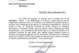 El jutge degà de Sevilla convoca una concentració per rebutjar les referències al «laufare» en el pacte Junts-PSOE