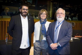 El conseller Vicenç Vidal, la ministra d'agricultura, alimentació i medi ambient en funcions, Isabel García Tejerina, i l'exministre de medi ambient espanyol (ara eurodiputat) Miguel Arias Cañete.