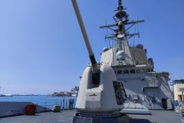 Imatge d'una fragata espanyola preparada per a patrullar les aigües de la Mediterrània.