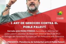 Organitzen una xerrada a Eivissa sobre el genocidi contra el poble palestí amb la presència de Manu Pineda