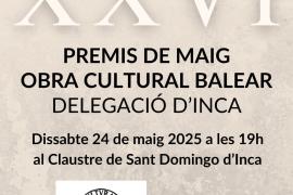 L’OCB d’Inca lliuirarà els Premis de Maig 2025 en un acte al Claustre de Sant Domingo