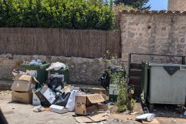 Quantitat de cartons i fems acumulats als contenidors prop de l’Hotel Minister.